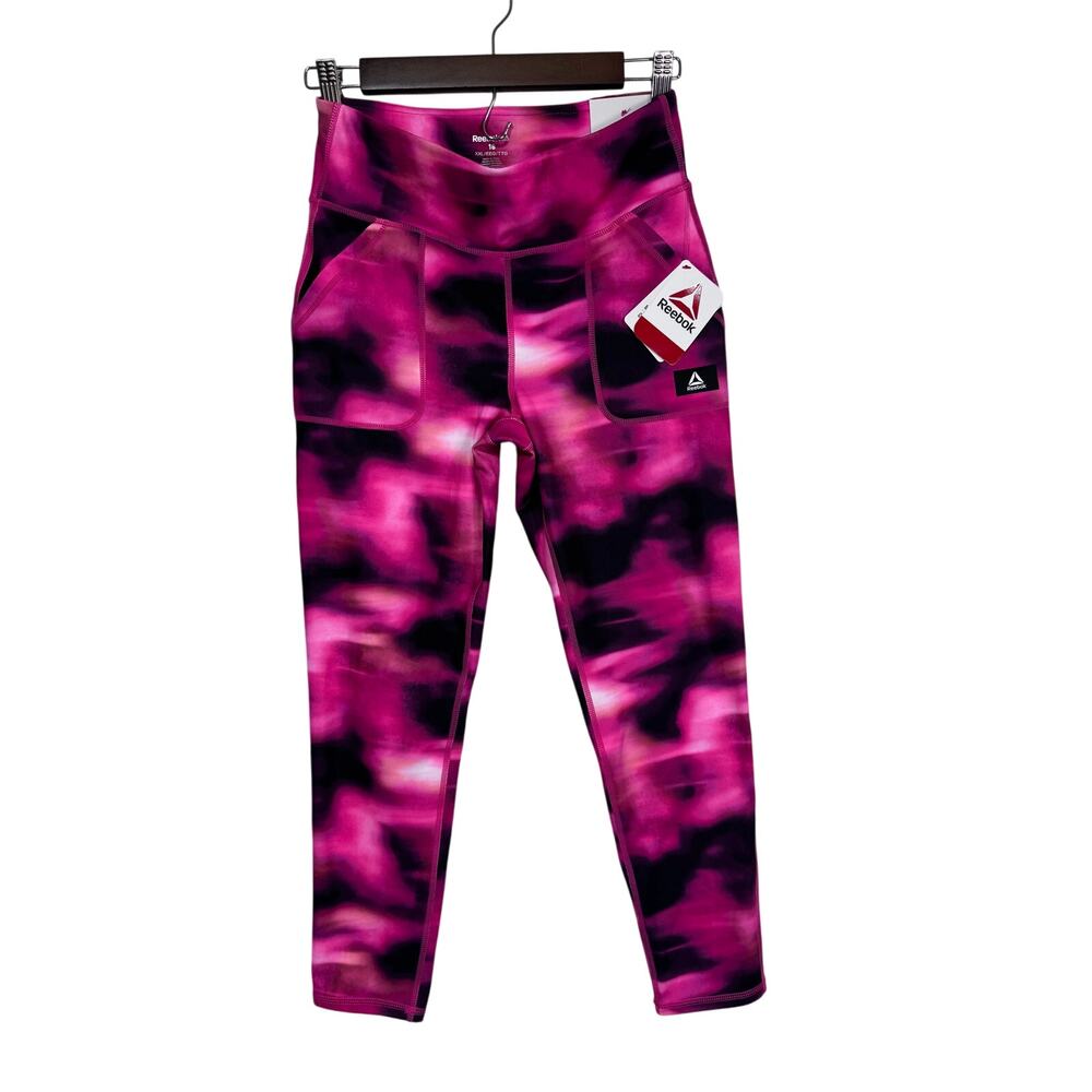 Reebok Leggings Girl's Plus Size‎ Fitted Stretch Tie Dye Workout Pink XXL 18 New